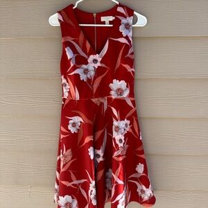 Ted Baker Enyaa Floral Skater Dress Fit Flare Sleeveless V Neck Red Zip Sz 1 (A4